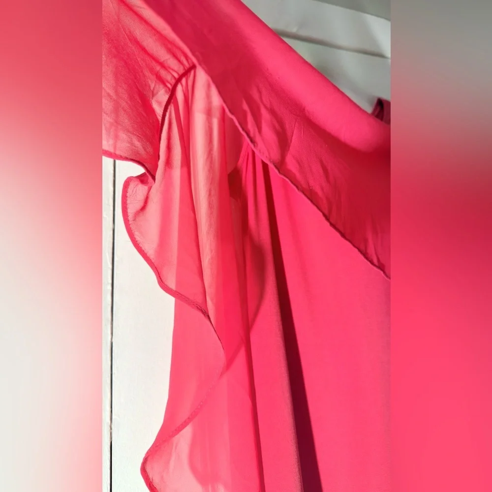 Glamour Nights Pink Popover Cape Sheath Dress Size 6 Chiffon Overlay - Picture 7 of 10